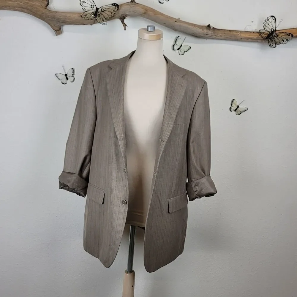 Vicenzi 3 button taupe with blue pinstripe blazer